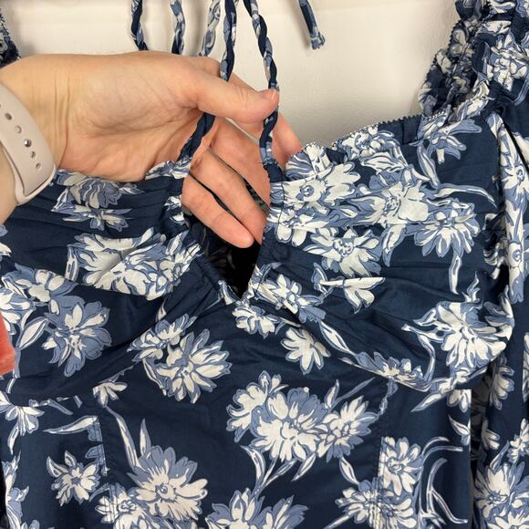 Polo Ralph Lauren Bloom Gathered Midi Dress Blue White Floral - NO TAGS ~ Large - Picture 8 of 12